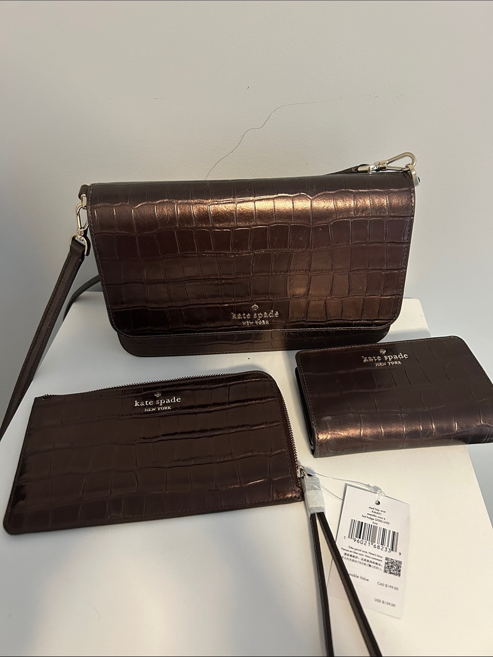 kate spade Croc-Embossed Leather Wallet Crossbody - Brown